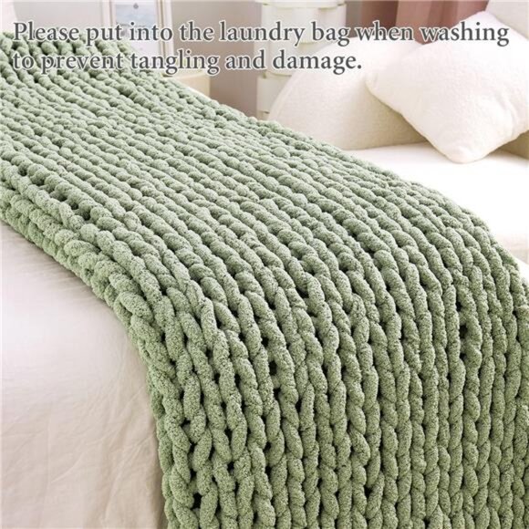 Chunky Knit Blanket Throw Chenille Soft Cozy Knitted Sofa Home Decor 51x63 Sage - Picture 5 of 7
